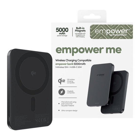 Безжичен PowerBank 5000 mAh, 20 W, съвместим с MagSafe, Qi2/USB-C, Space Black, empower