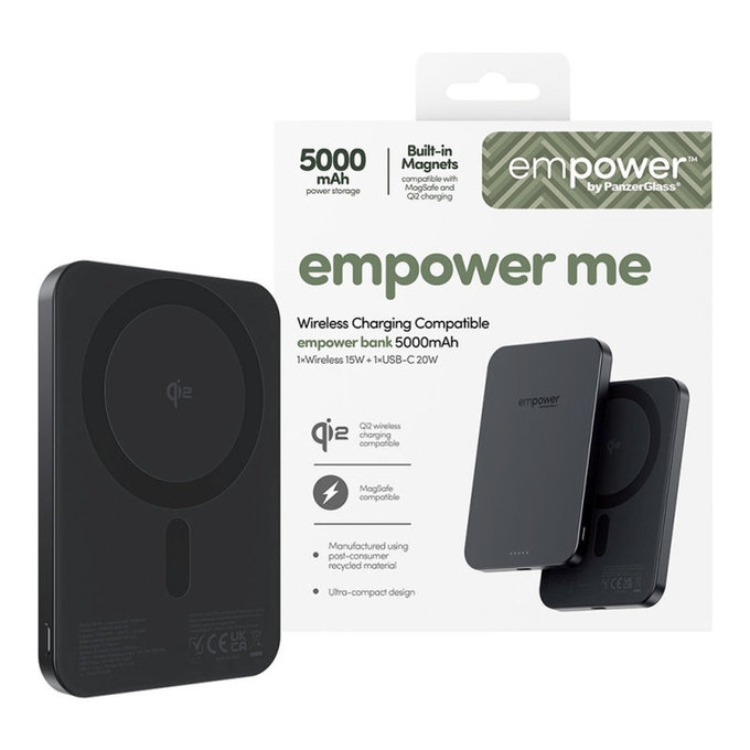 Безжичен PowerBank 5000 mAh, 20 W, съвместим с MagSafe, Qi2/USB-C, Space Black, empower