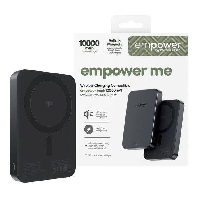 Безжичен PowerBank 10000 mAh, 20 W, съвместим с MagSafe, Qi2/USB-C, Space Black, empower