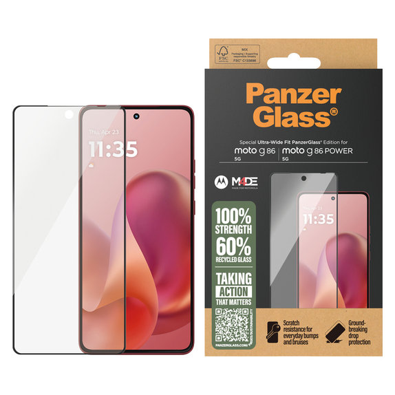 Закалено стъкло UWF за Motorola Moto G86 Power, Черно, PanzerGlass