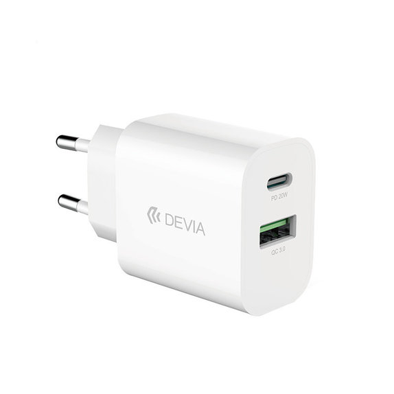 Зарядно Smart USB-C + USB-A, PD 20W, бяло, Devia