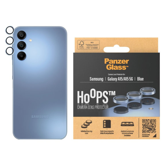 Протектор за обектив на камера Hoops за Samsung A15/A15 5G, Синьо, PanzerGlass