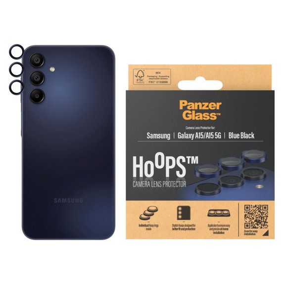 Протектор за обектив на камера Hoops за Samsung A15/A15 5G, Синьо/Черно, PanzerGlass