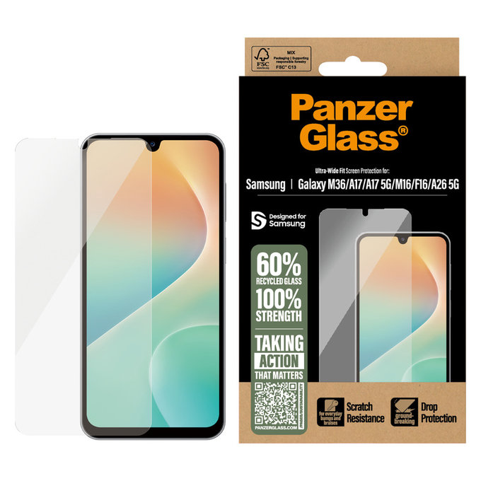 Закалено стъкло UWF за Samsung Galaxy M15 5G/F15 5G/A26 5G/A16/A16 5G, Черно, PanzerGlass