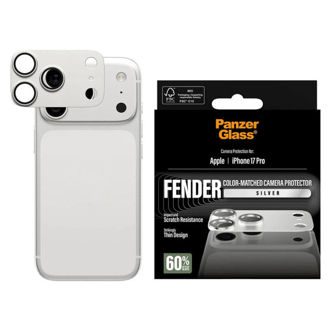 Протектор за обектив на задна камера Fender за iPhone 17 Pro, Сребристо, PanzerGlass