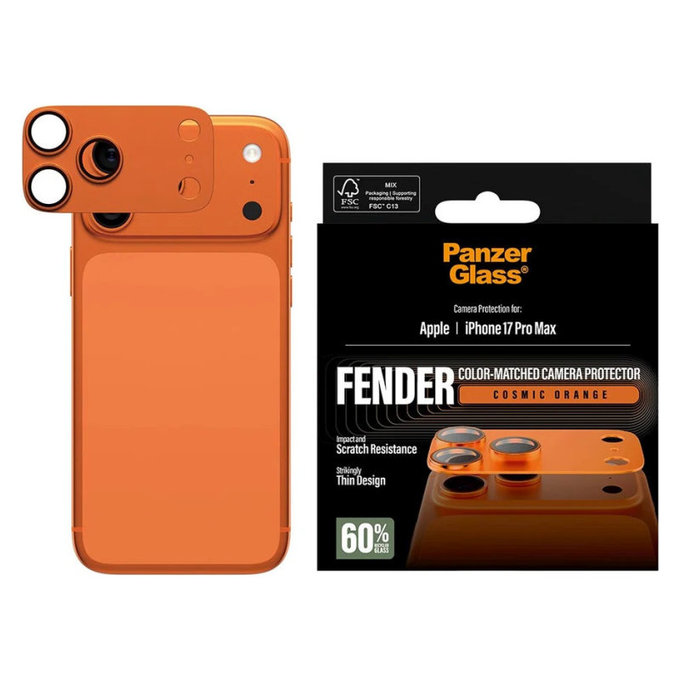 Протектор за обектив на задна камера Fender за iPhone 17 Pro Max, Оранжево, PanzerGlass