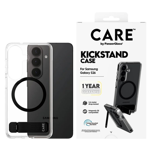 Калъф Kickstand с черно QI за Samsung Galaxy S26, Прозрачно, PanzerGlass