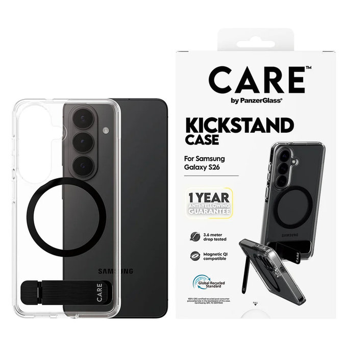 Калъф Kickstand с черно QI за Samsung Galaxy S26, Прозрачно, PanzerGlass