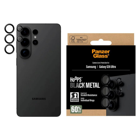 Протектор за обектив на задна камера Hoops за Samsung S26 Ultra, Черно, PanzerGlass