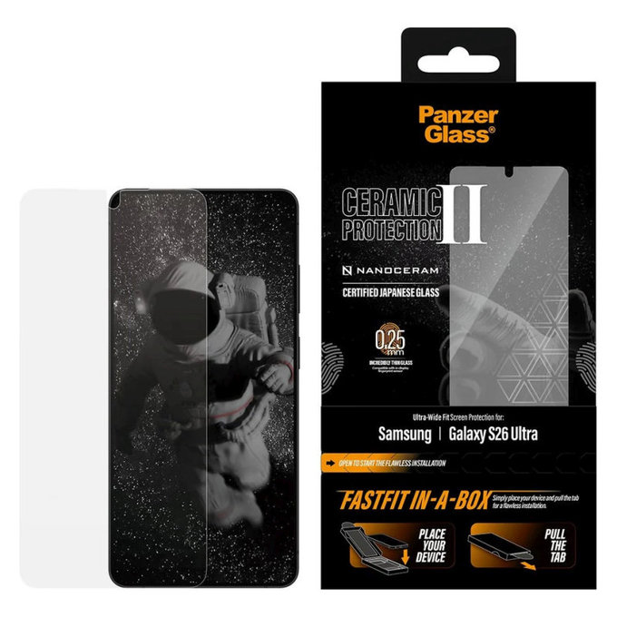 UWF Ceramic закалено стъкло с FASTFIT In-A-Box за Samsung S26 Ultra, Прозрачно, PanzerGlass