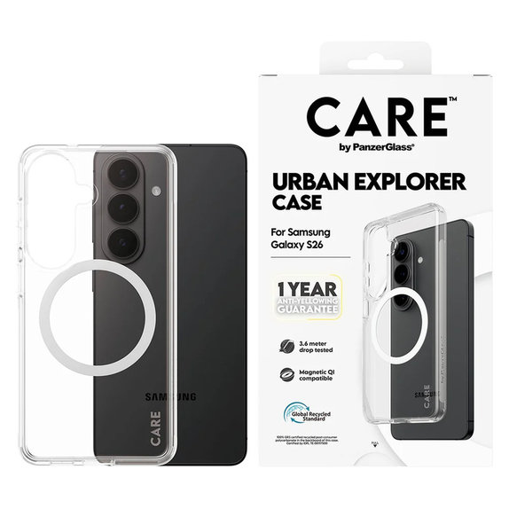 Калъф Urban Explorer с бяло QI за Samsung Galaxy S26, Прозрачно, PanzerGlass