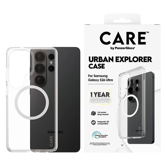 Калъф Urban Explorer с бяло QI за Samsung Galaxy S26 Ultra, Прозрачно, PanzerGlass