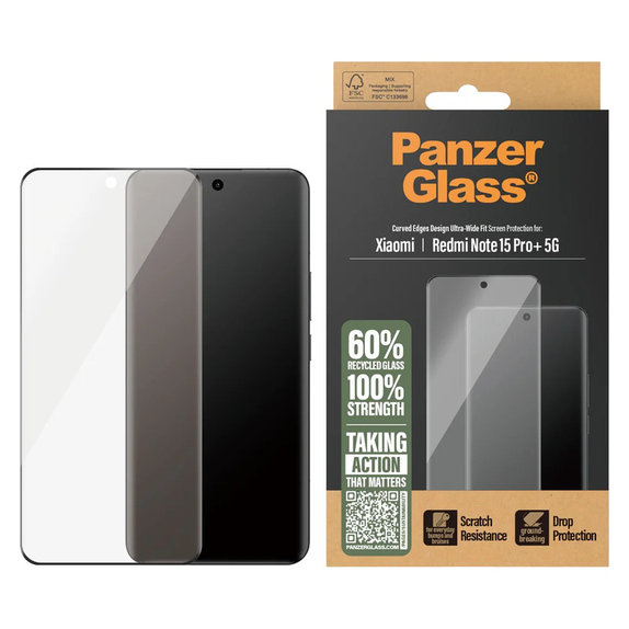 Закалено стъкло UWF за Xiaomi Redmi Note 15 Pro+ 5G, Черно, PanzerGlass