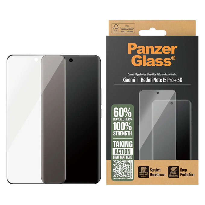 Закалено стъкло UWF за Xiaomi Redmi Note 15 Pro+ 5G, Черно, PanzerGlass