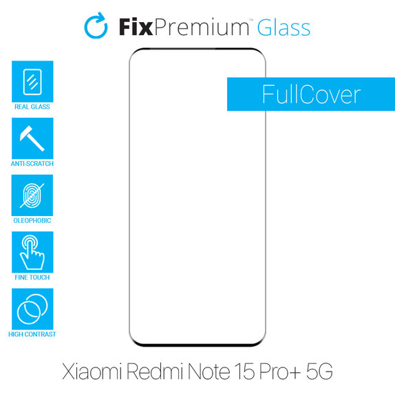 Закалено стъкло FullCover за Xiaomi Redmi Note 15 Pro+ 5G, FixPremium