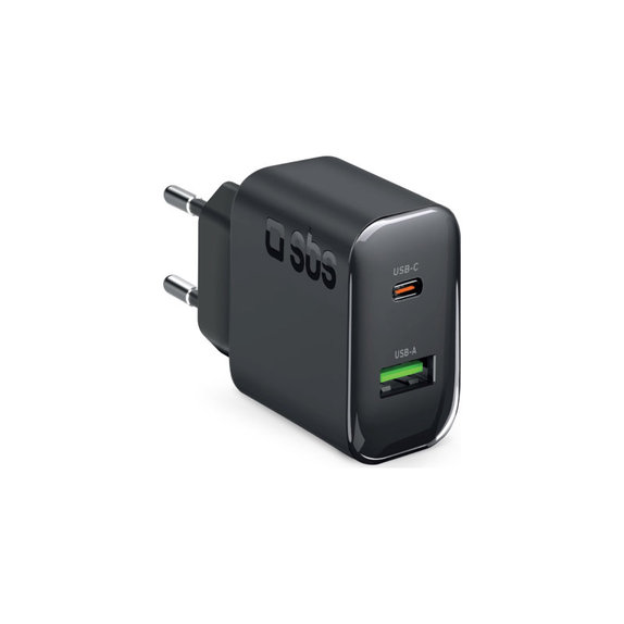 Пътен адаптер USB-A/USB-C, GaN, 65 W PD, черен, SBS
