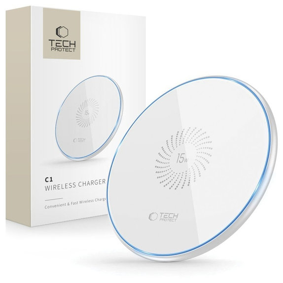Безжично зарядно QI15W-C1 15W, бяла, Tech-Protect