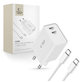 Мрежово зарядно C35W 2-PORT PD 35W + USB-C Cable, бяла, Tech-Protect