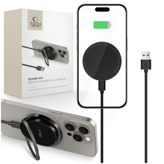 Безжично зарядно QI15W-A33 Magnetic MagSafe, черна, Tech-Protect