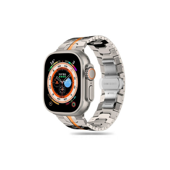 Каишка Stainless Line за Apple Watch 8 / 9 / 10 / 11 / SE / Ultra (44 / 45 / 46 / 49 mm), Titanium/Orange, Tech-Protect