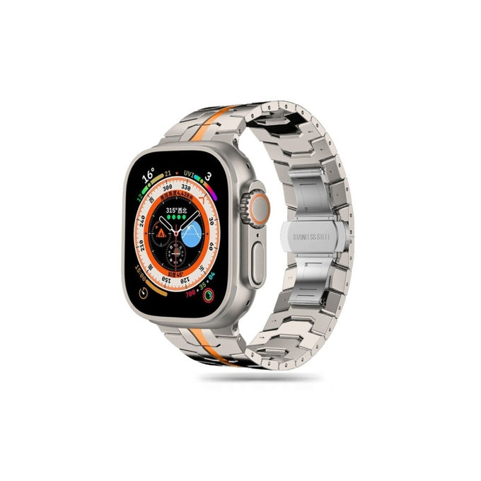 Каишка Stainless Line за Apple Watch 8 / 9 / 10 / 11 / SE / Ultra (44 / 45 / 46 / 49 mm), Titanium/Orange, Tech-Protect