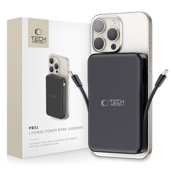 Външна батерия PB31 Lifemag MagSafe 10000mAh, черна, Tech-Protect