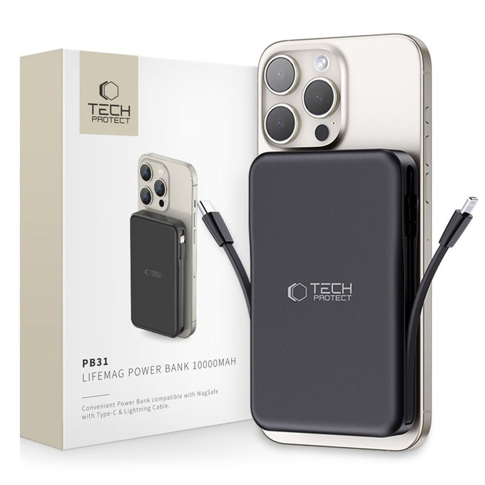 Външна батерия PB31 Lifemag MagSafe 10000mAh, черна, Tech-Protect