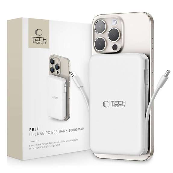 Външна батерия PB31 Lifemag MagSafe 10000mAh, бяла, Tech-Protect