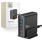 Мрежово зарядно DC80W-GAN 6-PORT PD 80W / QC3.0, черна, Tech-Protect