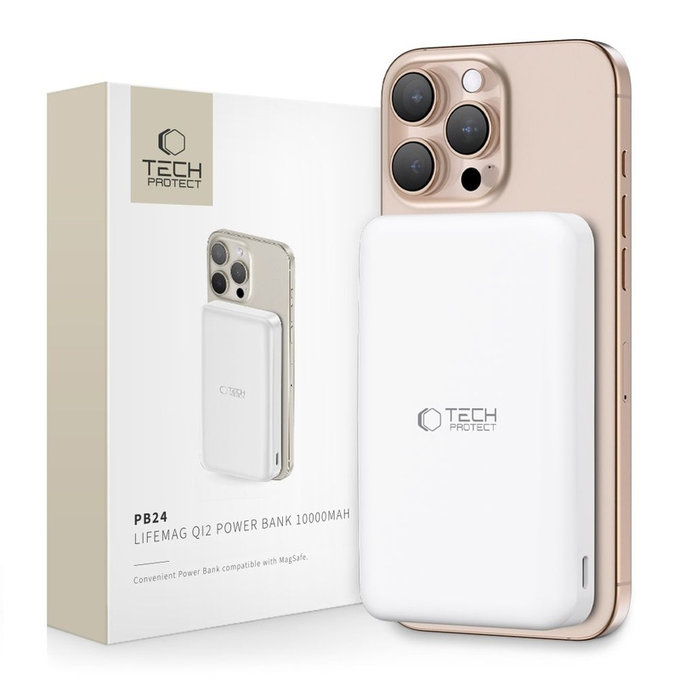 Външна батерия PB24 Lifemag Qi2 MagSafe 10000mAh, бяла, Tech-Protect