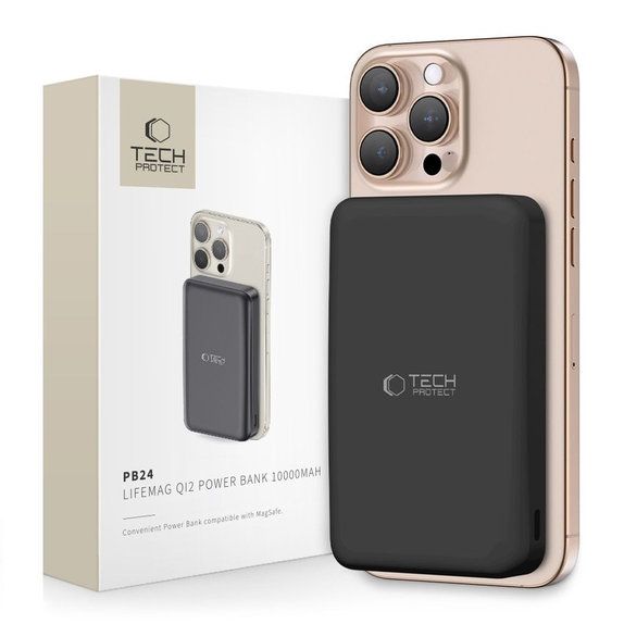 Външна батерия PB24 Lifemag Qi2 MagSafe 10000mAh, черна, Tech-Protect