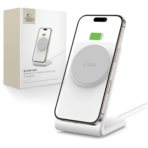Безжично зарядно QI15W-A38 Magnetic MagSafe, бяла, Tech-Protect