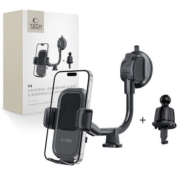 Стойка за автомобил V8 Universal Long Arm Dashboard & Windshield, черна, Tech-Protect
