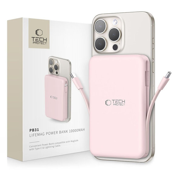 Външна батерия PB31 Lifemag MagSafe 10000mAh, розова, Tech-Protect