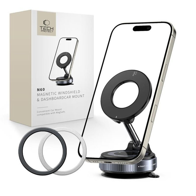 Стойка за автомобил N60 Magnetic MagSafe Windshield & Dashboard, черна, Tech-Protect