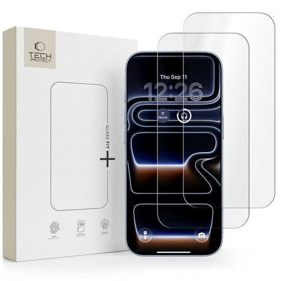 Закалено стъкло Glass Fit+ 2-PACK за iPhone 16 Pro / 17 / 17 Pro / 18 Pro, прозрачна, Tech-Protect