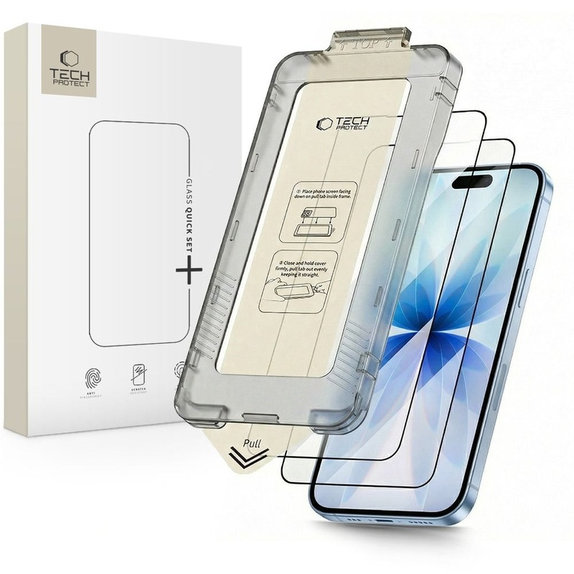 Закалено стъкло Quick Set+ 2-PACK за iPhone 17, черна, Tech-Protect