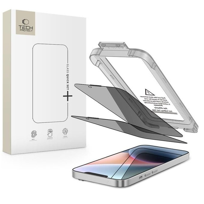 Privacy закалено стъкло Quick Set Spy+ 2-PACK за iPhone 13 / 13 Pro / 14 / 16E / 17E, privacy, Tech-Protect