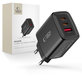 Мрежово зарядно NCA65W-GAN 3-PORT PD 65W / QC3.0, черна, Tech-Protect