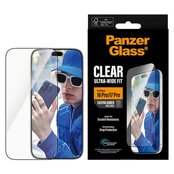 Закалено стъкло UWF с апликатор за iPhone 18 Pro/17 Pro, Черно, PanzerGlass