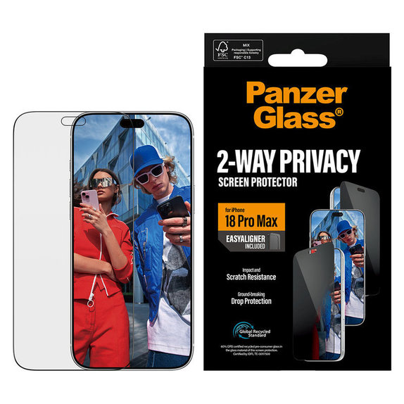 Закалено стъкло UWF 2-Way Privacy с апликатор за iPhone 18 Pro Max, Черно, PanzerGlass
