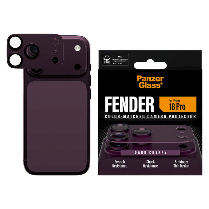 Протектор за обектив на задна камера Fender за iPhone 18 Pro, Dark Cherry, PanzerGlass