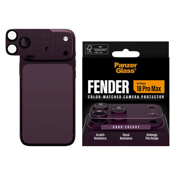 Протектор за обектив на задна камера Fender за iPhone 18 Pro Max, Dark Cherry, PanzerGlass