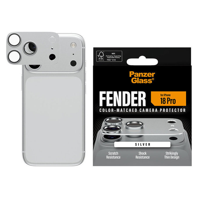 Протектор за обектив на задна камера Fender за iPhone 18 Pro, Сребърен, PanzerGlass