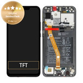 дисплей за Huawei P Smart Plus (Nova 3i), Тъчскрийн и рамка с батерия, 02352BUE, черен, Black, Genuine Service Pack