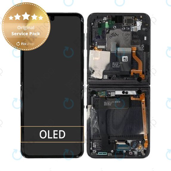 дисплей за Samsung Z Flip 4 F721B, Тъчскрийн и рамка, GH82-29440A, GH82-30238A, GH82-30239A, GH82-29441A, Graphite, Genuine Service Pack
