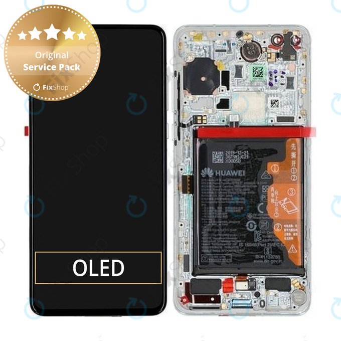 Дисплей с тъчскрийн, рамка и батерия за Huawei P40, 02353MFW, Ice White / Silver Frost, Genuine Service Pack
