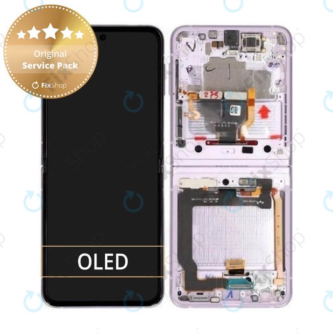 дисплей за Samsung Z Flip 3 F711B, Тъчскрийн и рамка, GH82-26273D, GH82-27244D, Lavender, Genuine Service Pack