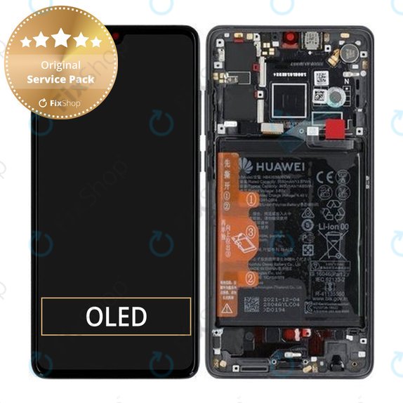 Дисплей за Huawei P30, Black, Тъчскрийн с рамка and Батерия, 02354HLT Genuine Service Pack
