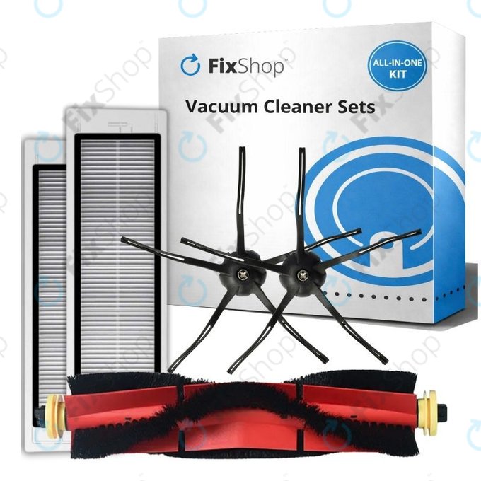 Комплект резервни части за Xiaomi Roborock S5 Max, S6, S6 MaxV, S6 Pure, Xiaowa E3 (1x Основна четка, 2x Филтър, 2x Странична четка – черна)